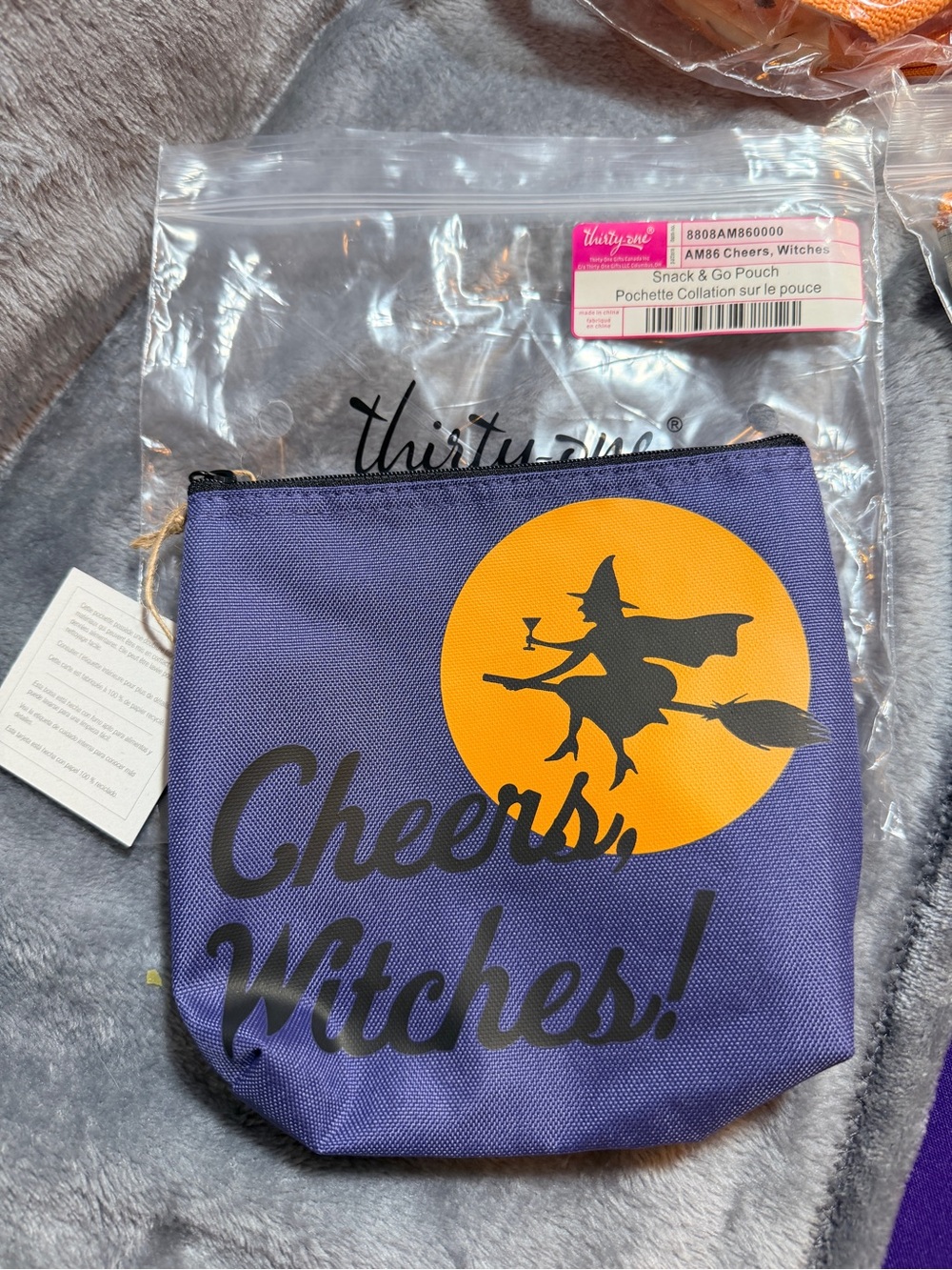 thirty-one Purple Halloween Pouch with Orange Moon & Black Silhouette